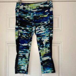 Avia Blue and Green Patchwork Cropped Leggings Medium